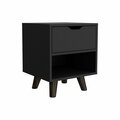 Tuhome Crail Nightstand with 1 Open Storage Shelf. 1 Drawer and Wooden Legs- Black MLW9052